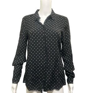 FDJ French Dressing Jeans Black White Polka Dot Button Front Blouse Size 4